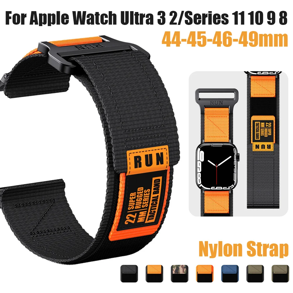 Nylonarmband 44-45-46-49mm für Apple Watch Ultra 3 2/Serie 11 10 46mm/Serie 9 8 45mm/7 6 5 44mm Ersatzarmband Uhrenband