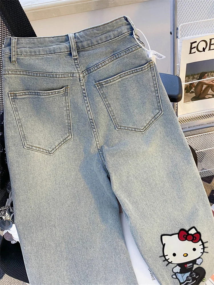 Plones Vaqueros Casus con Estampado de Anime Retro, Cintura Alta, Pierna Recta, Pierna Ancha, para Hombre y Mujer, Est...