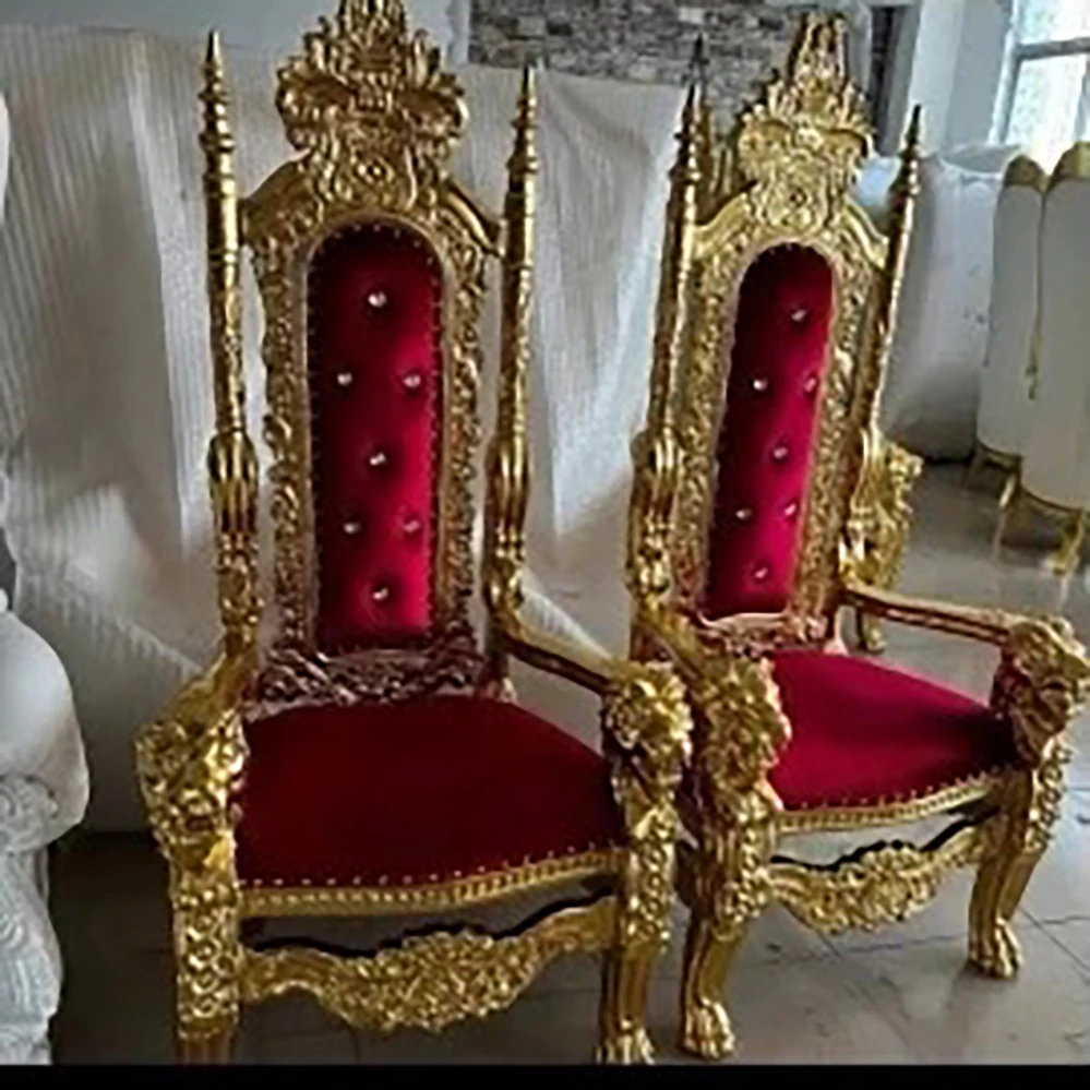 2pcs Top Quality Rental Furniture Silver And Leather Throne  Event Wedding Throne Chairs