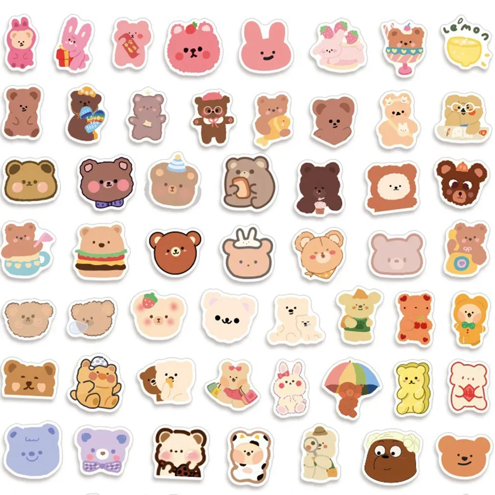 100pcs Cute Cartoon Bear Stickers Kawaii Decals DIY Diary Phone Laptop Scrapbooking Waterproof Stickers for Kids Girls