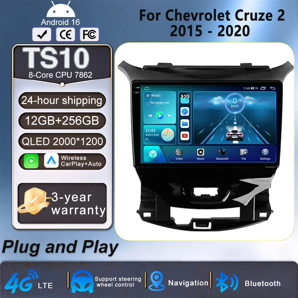 Android 16 Car For Chevrolet Cruze 2 2015 2016 2017 2018 2019 2020 Multimedia Carplay Player Wireless GPS Navigation 5G WIFI