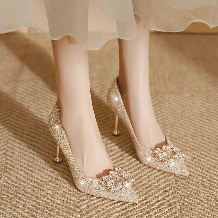 

Женская обувь на высоком каблуке, весенние женские туфли-лодочки с блестками и острым носком, пикантные женские туфли на шпильке с галстуком-бабочкой для свадебной вечеринки
