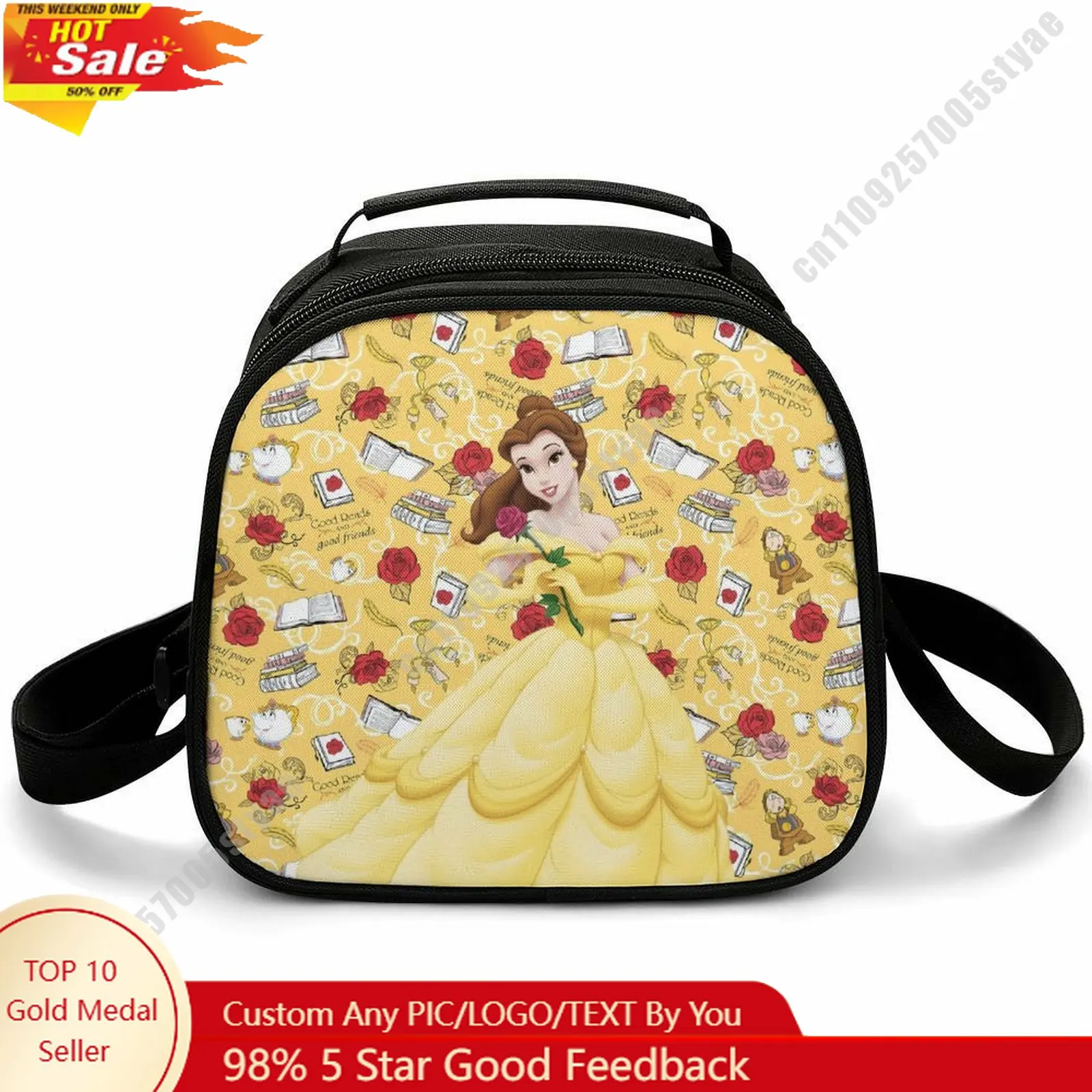 

Сумка для обеда Belle с рисунками животных Диснея, сумка для бенто, с возможностью нанесения имени, фото, логотипа, ланчбокс, незаменимая сумка для пикника