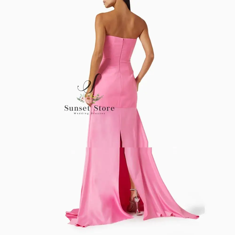 Customized   Pink Strapless Satin Mermaid 2025 Slim Crepe Backless Sleeveless Ocassion Gown Floor-Length Formal Evening Dress