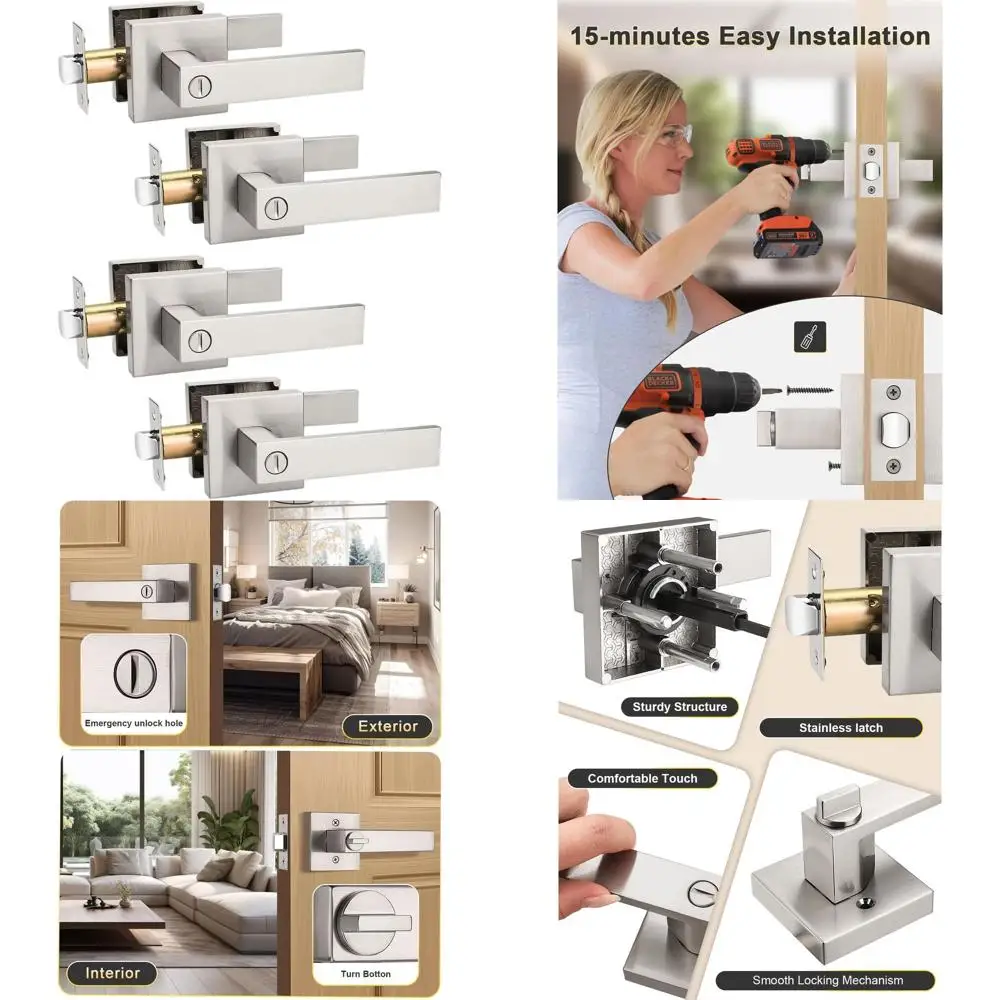 

Набор из 4-х дверных ручек из матового никеля, подходят для спальни/ванной комнаты, с возможностью установки в любом направлении или для правостороннего открывания.