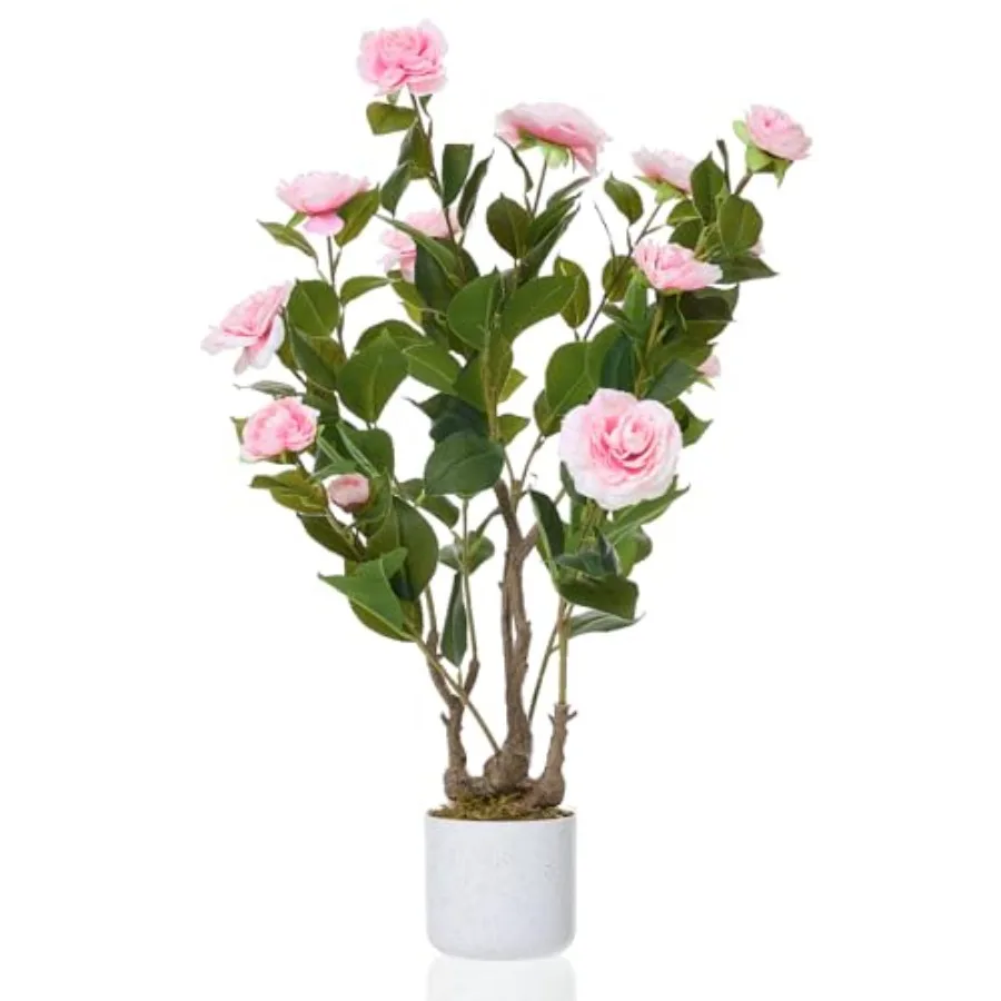 

2.5FT Artificial Camellia Tree with Pink Flowers, 30" Faux Camellia Plant for Indoor and Outdoor Decor, Artificial Fake Plants