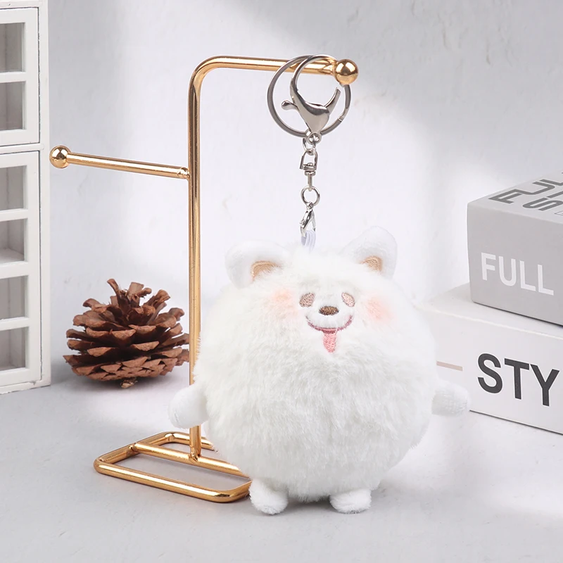 Squeaky Little White Dog Plush Pendant Samoyed Puppy Keychain Soft Stuffed Doll Car Key Ring Backpack Bag Decor Gift