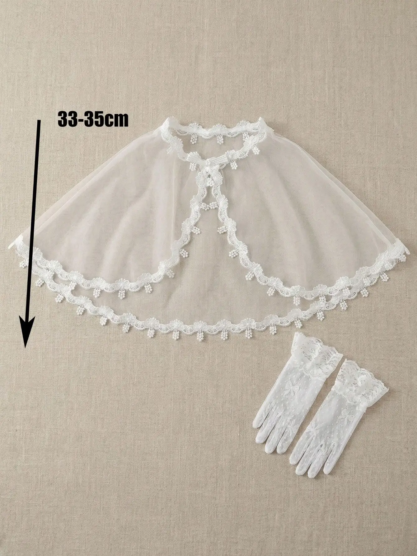 Immagine 3: Set di 2 Pezzi per Bambine 3-8 Anni: Sciarpa Bianca da Principessa + Guanti in Pizzo con Fiocco, Accessori per Matrimoni, Feste e Servizi Fotografici