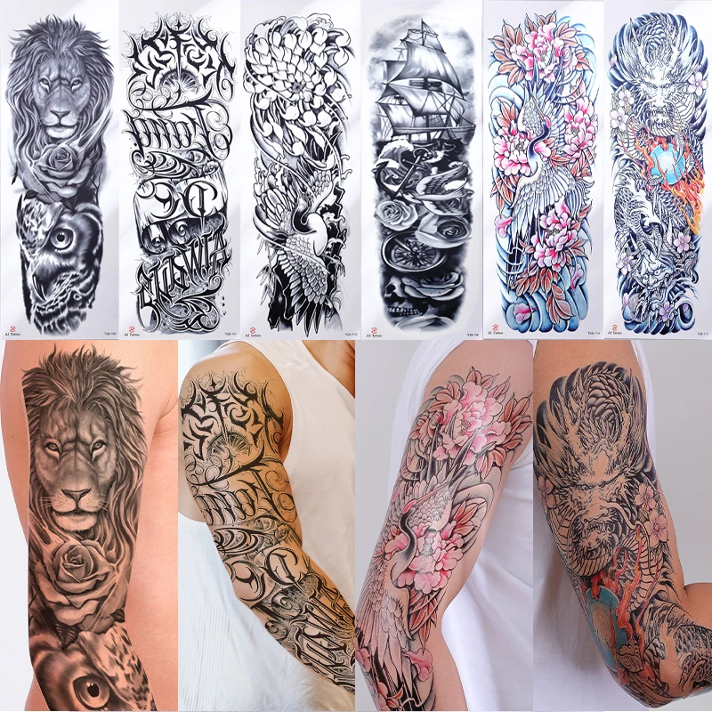 

Full Arm Temporary Tattoo Sticker Wolf Dragon Lion Flowers Phoenix Waterproof Tattoo Sticker For Men Women Body Art Fake Tattoo