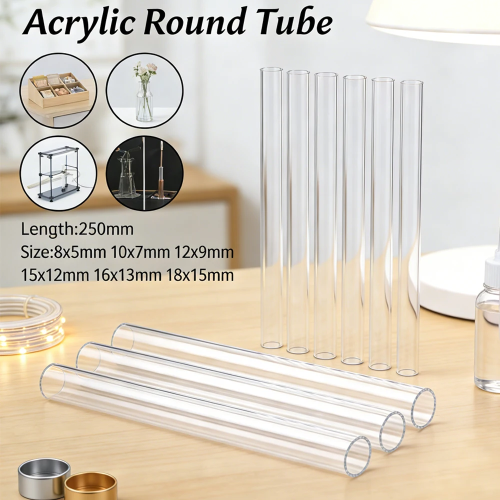 1-4pcs Clear PMMA Tube Assortment , 8-18mm OD 250mm Length Acrylic Pipe for Craft, Prototyping & Industrial Use