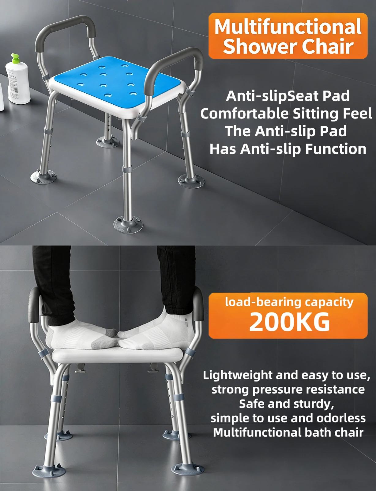 Simplywalk Aluminum Alloy 200KG Bath Shower Chair Arm Rest Nursing Home Senior People MDR CE Certification Customized Ing