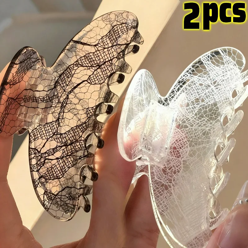 

1/2Pcs Korean Lace Pattern Hair Claw Women Fashion Half Tie Hair Shark Acrylic Grab Clip Back Head Simple Transparent Shark Clip