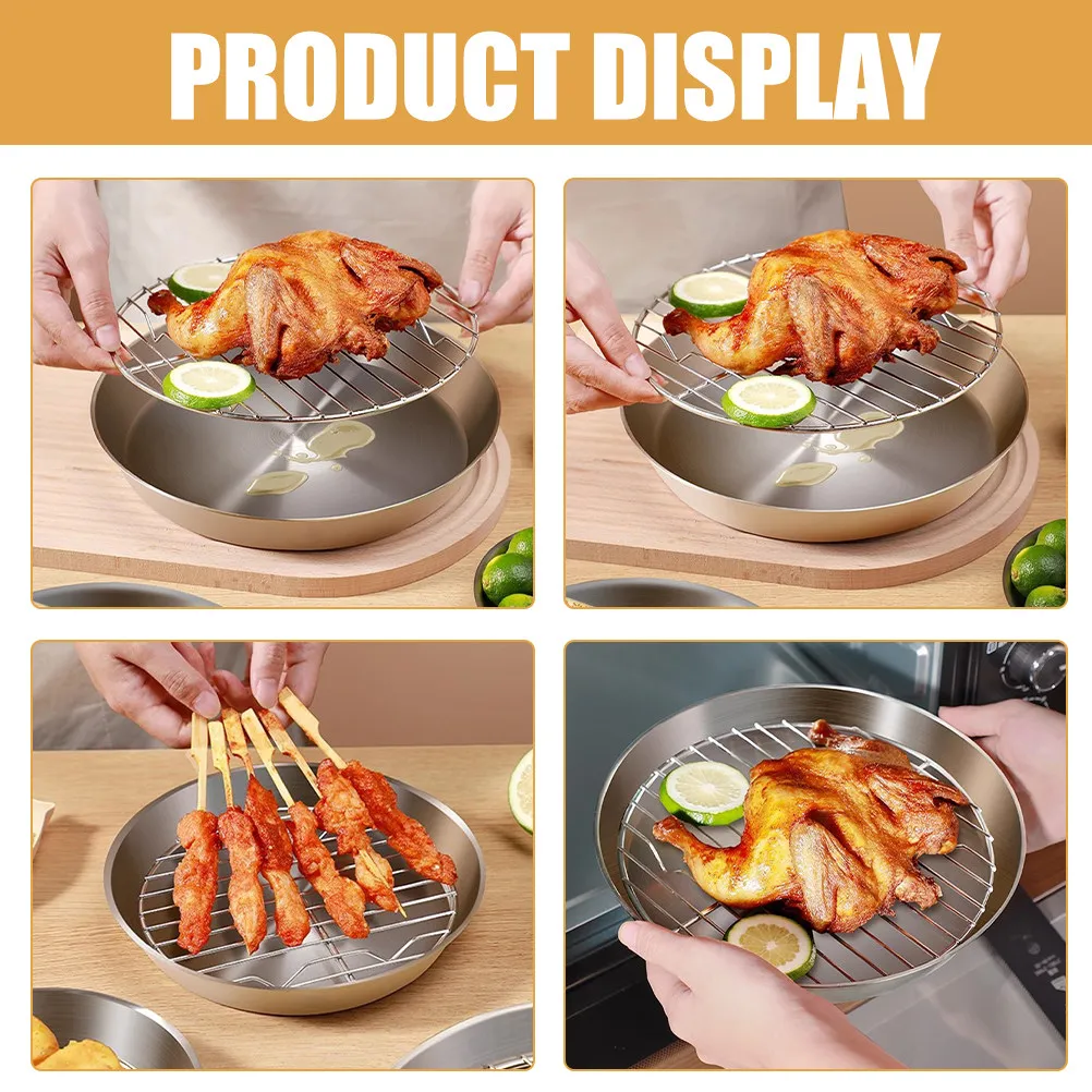 1Set Stainless Steel Roasting Pan with Wire Rack Heavy Duty Baking Tray for Oven Grilling Turkey Fish Vegetables Stainless