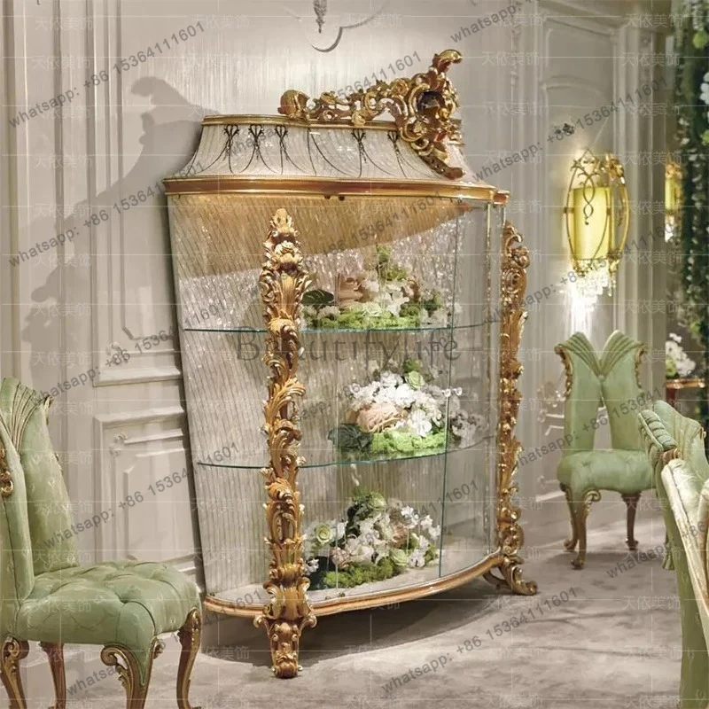 French Luxury Court Wine Side Cabinet White Shell Glass Door Display Cabinet European Living Room Wine Cabinet