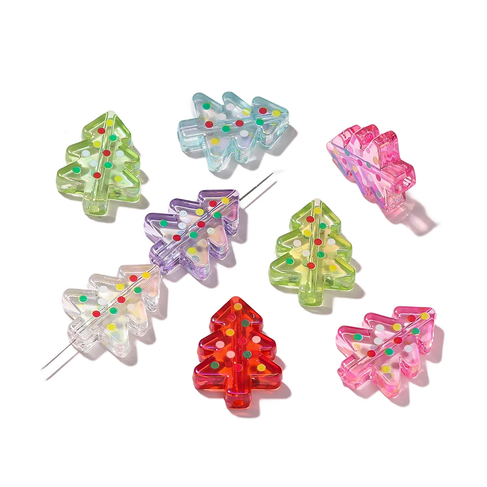 2/5 Stück Acryl-Weihnachtsbaum-förmige Perlen, farbige Spacer-lose Perlen für DIY-Ohrringe, Basteln, Halsketten, Schmuckherstellung