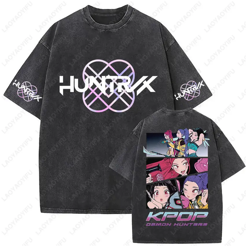 

Trendy 2025 K-pop Demon Hunters Movie Graphics for Men Women Vintage Washed Cotton Short Sleeve Tshirt 250g Thick Oversized Tees