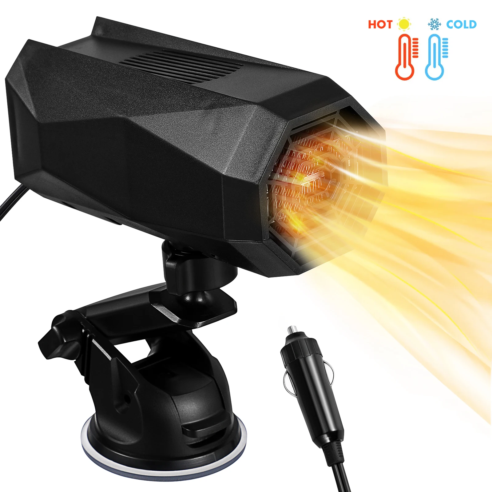 

Portable Car Heater 12V Black 9023A Suction Cup Windshield Defogger Defroster Low Noise Adjustable Angle Vehicle Heating Fan