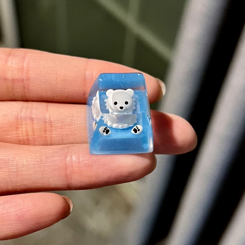 Neue diy handgemachte angepasste transparente ozean blaue Eisbär Schlüssel kappe Geschenk kreative sa hohe Kreuz achse mechanische Tastatur Tasten kappe