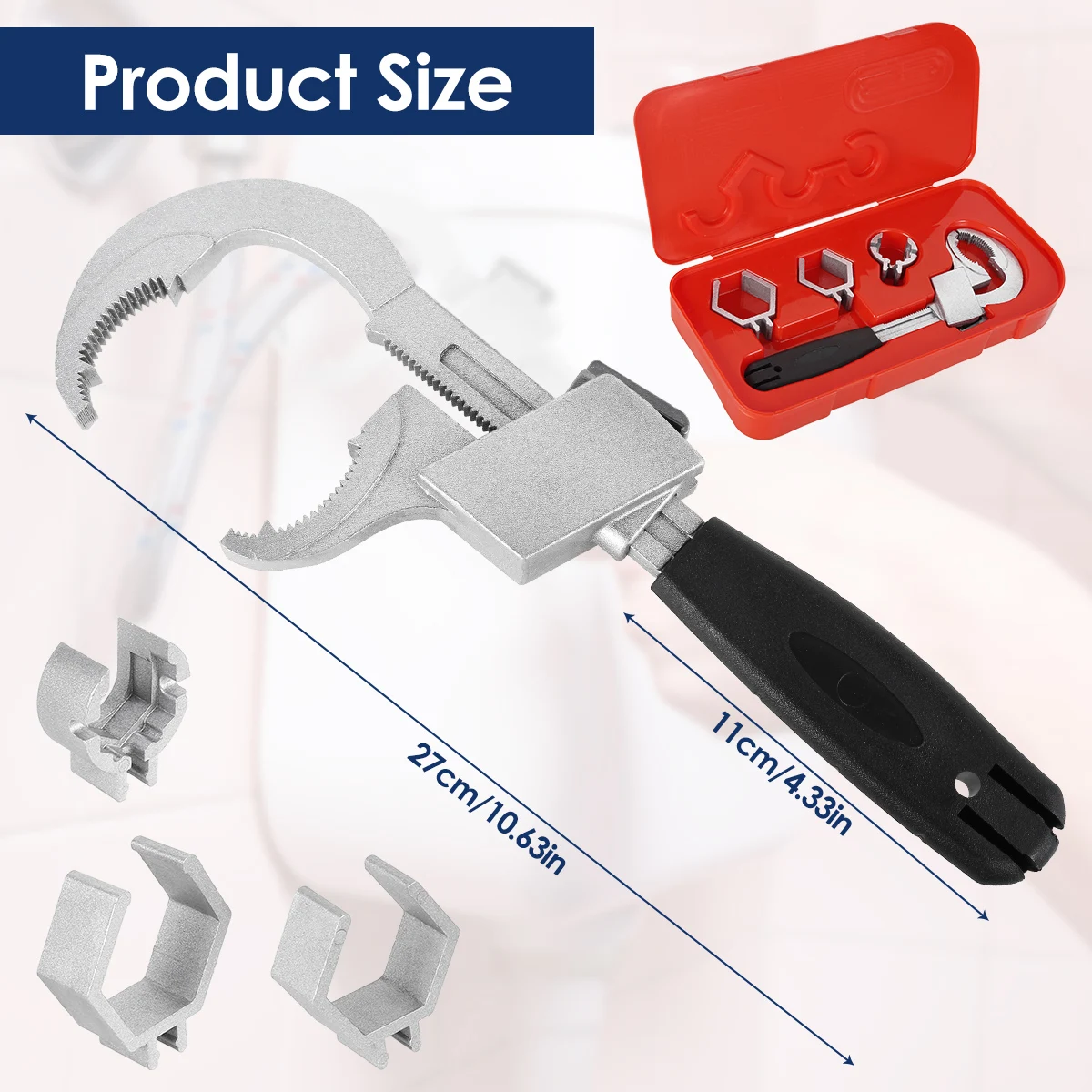 4-in-1 Bath Wrench Universal Adjustable Multifunctional Double Head Wrench Water Pipe Spanner Bathroom Faucet Repair Hand Tool