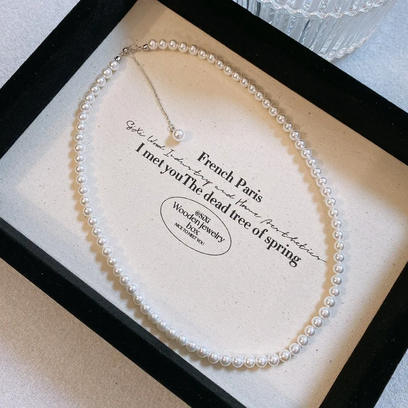

S925 sterling silver pearl necklace women's high-end light luxury niche autumn and winter baby millet beads collarbone chain