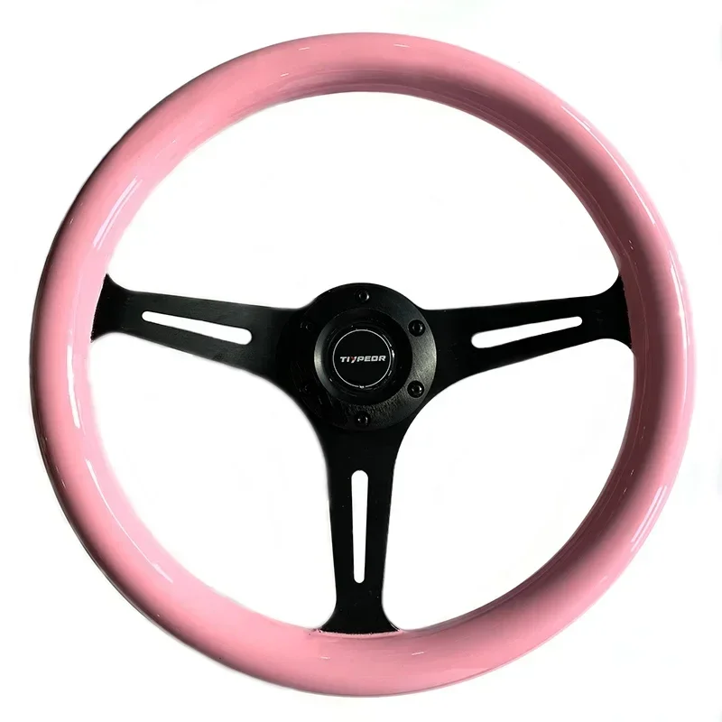 Custom Universal Racing Solid Wood 350mm Steering Wheel Classic Pink Color Modified Car Racing Steering Wheel