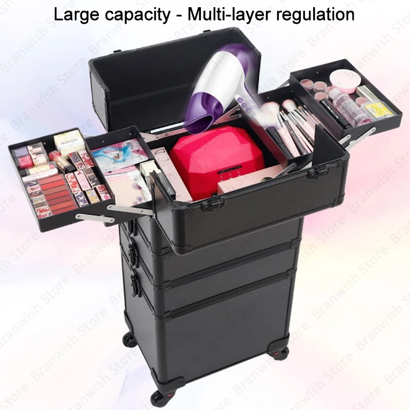 Professional Detachable Cosmetic Case Beauty Nail Makeup Train Case Rolling Makeup Travel Case Tool Box Makeup Storage Organizer