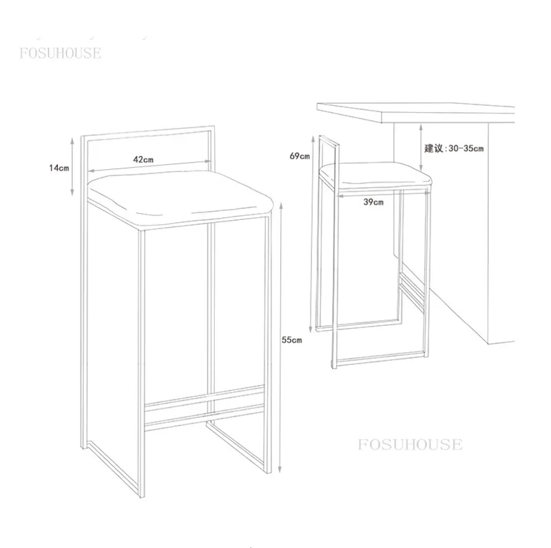 High Dinning Counter Bar Stool Metal Velvet Nordic Design European Bar Chair Minimalist Black Legs Reinforce Chaise  Furnitures