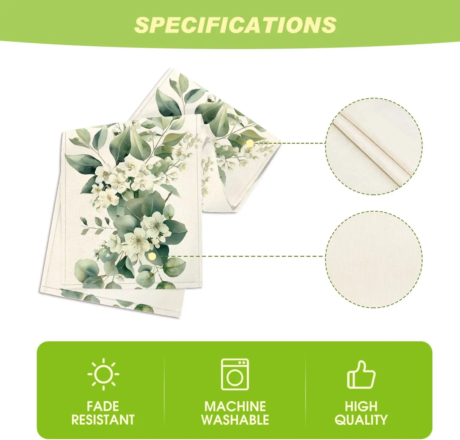 Summer Camellia Flower Linen Table Runner Spring Floral Leaves Dresser Scarf Table Decor Holiday Wedding Party Dining Room Decor
