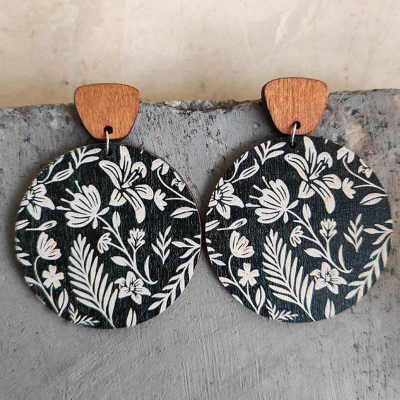 Geometric Triangle Bohemian Earrings Aztec Pattern Ethnic Floral Print Wooden Earrings Jewelry Fall Thanksgiving Earrings Wholes
