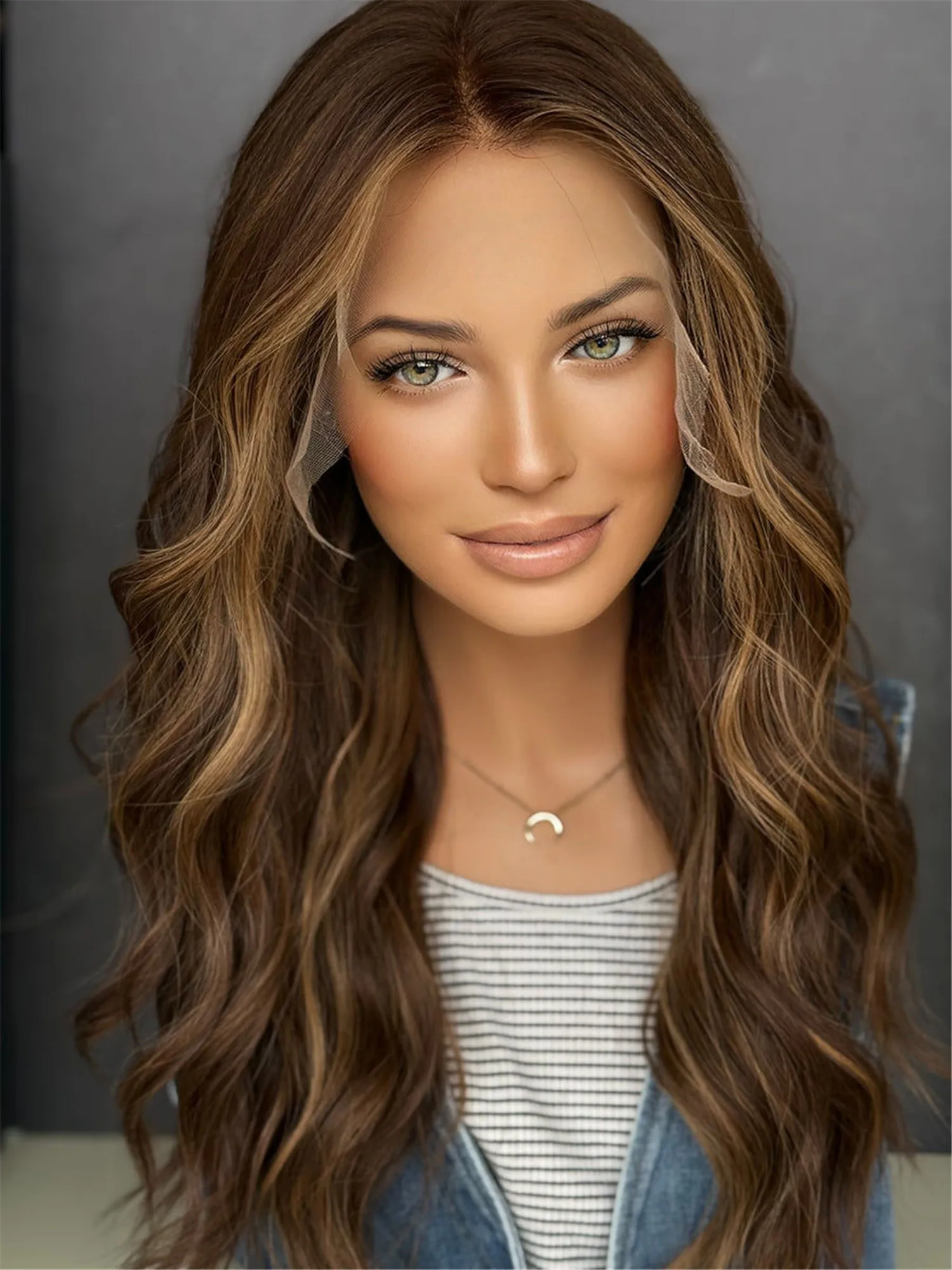 New Warm Brown Wave Wigs Long 180% Density Middle Parting 24 Inch Glueless Wigs On Clearance Sale Female Balayage Hot Star Hair