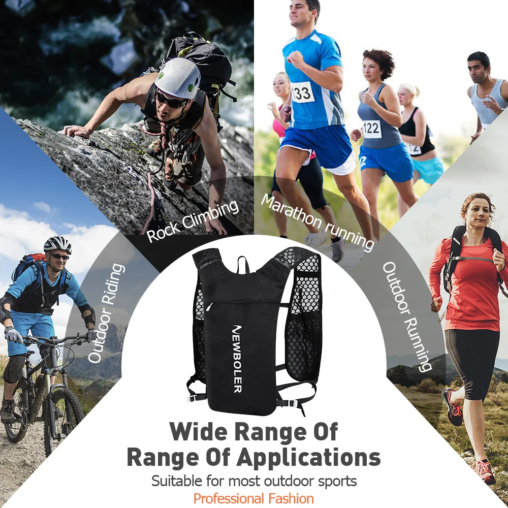 NEWBOLER Atmungsaktive Trinkweste, Trailrunning-Rucksäcke, leicht, Radfahren, Laufen, Joggen, Marathon-Rucksack, Reiten, Klettern – Detail 1