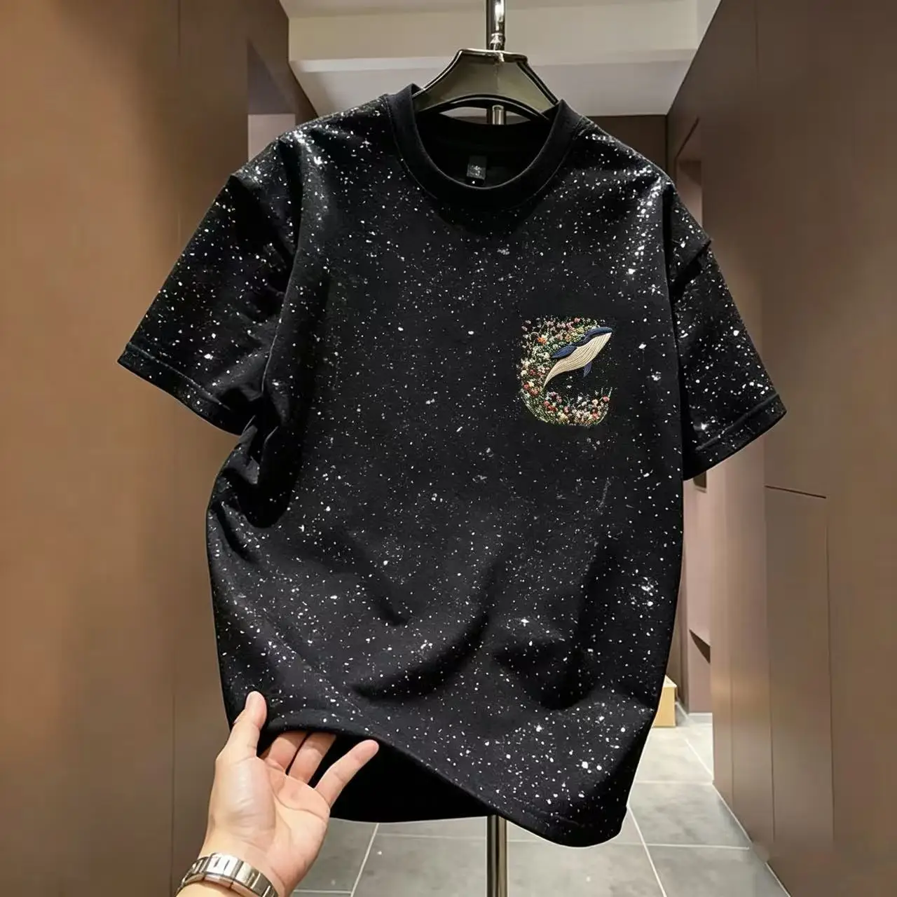 New Lovers Scatter Sequin Print T-shirt 2026 Men's Fashion Bling T Shirt Students Casual Tee Short Sleeves Top Loose T-shirt 4XL