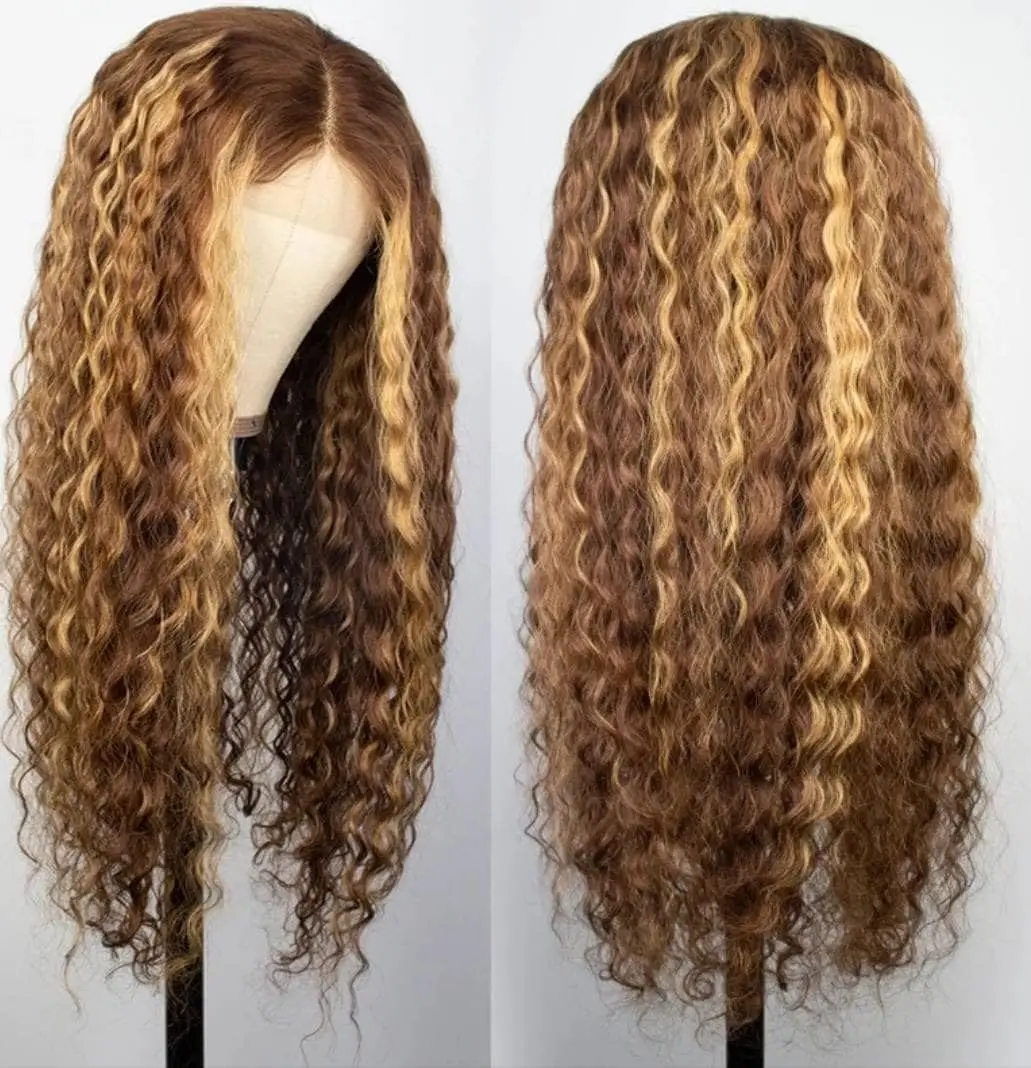 

13x4 Ombre Highlight Lace Front Wigs Human Hair 4/27 Lace Front Wig With Deep Wave Density Curly Human Hair Wig Baby Hair