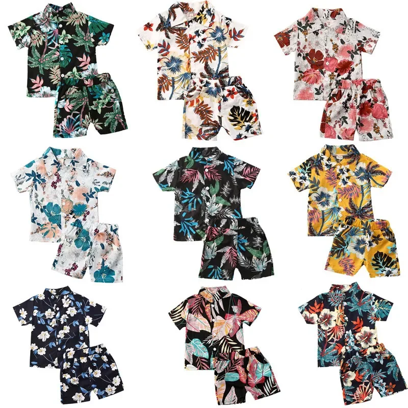 

Infant Baby Boys Clothes Sets 12 Colors Floral Print Short Sleeve T Shirts Tops+Shorts Holiday Summer Outfit 1-6Y