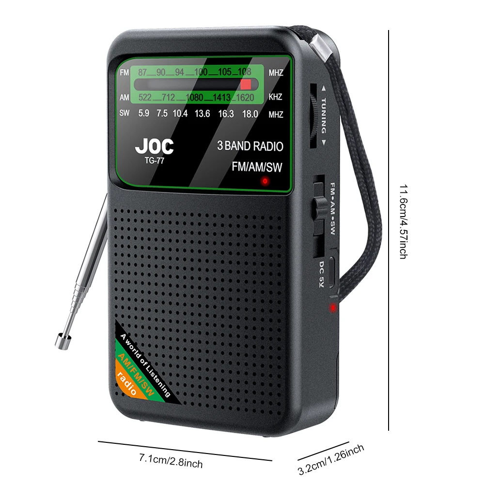 Battery Operated Radio FM AM SW Radio Built-in Speaker Pointer Pocket Radio Type-C Rechargeable with HD Display Screen for Elder