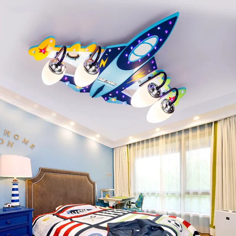 American blue fighter ceiling lamp boy bedroom children's light cartoon lovely color LED aircraft ceiling lamp