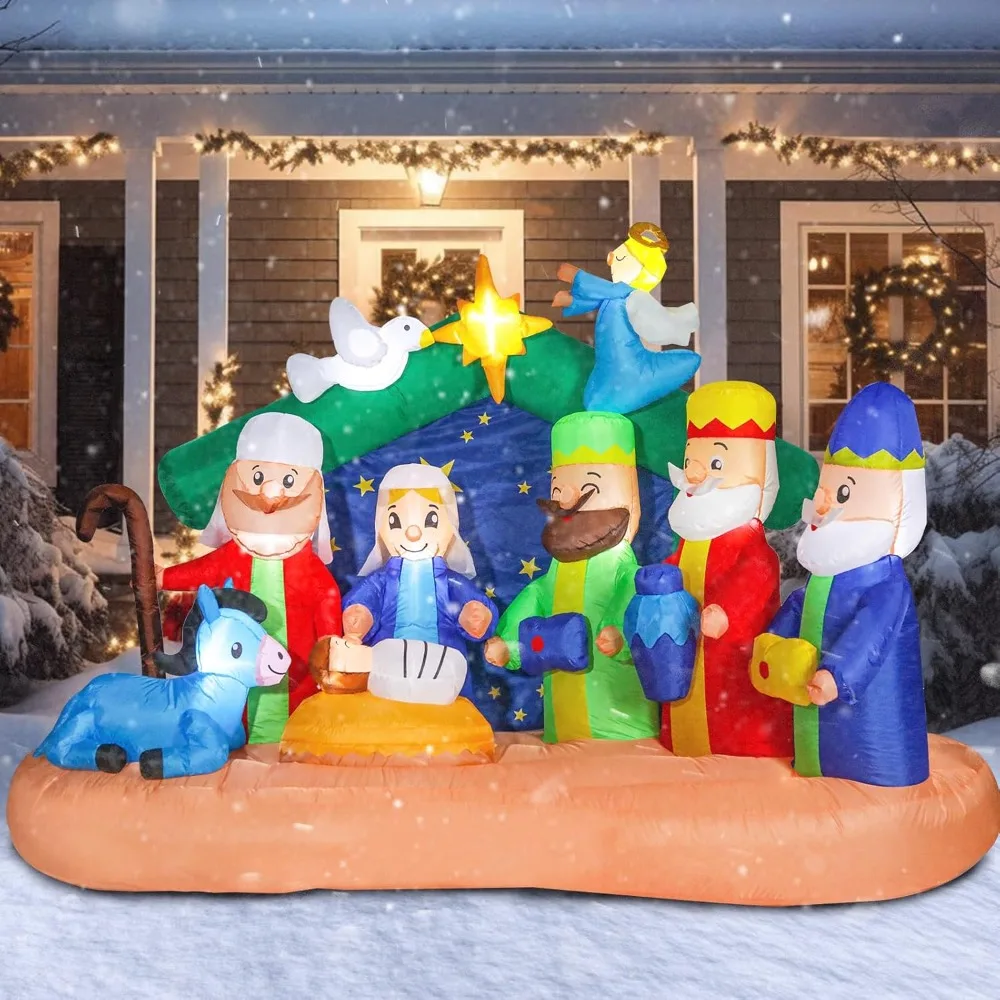 

8 FT Christmas Inflatable Decorations Nativity, Outdoor Yard Decorations Built-in Bright LED Light Blow Up Christmas Decorations