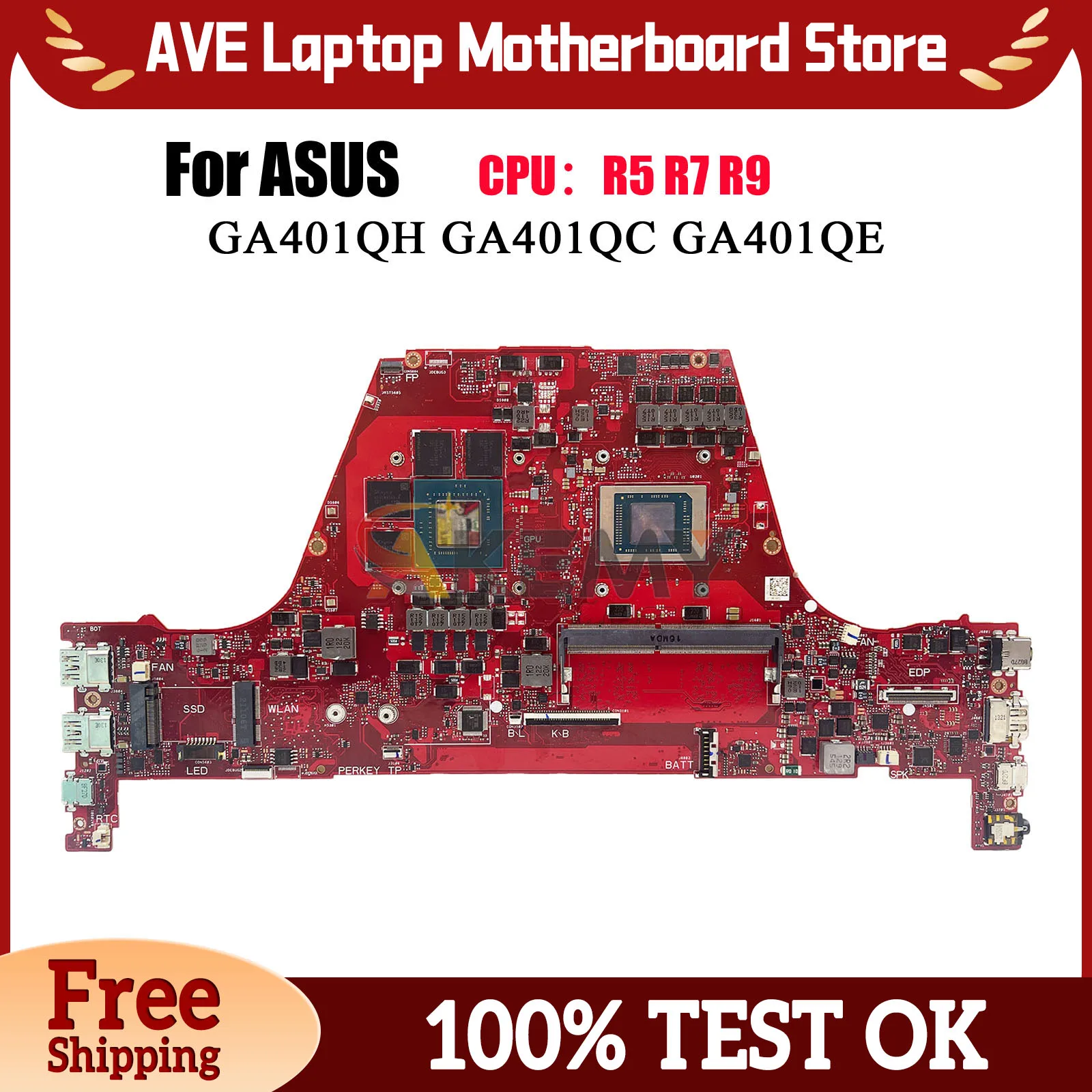 

GA401QH Laptop Motherboard For ASUS ROG Zephyrus G14 GA401QE GA401QH GA401QC GA401Q Mainboard W/ R5 R7 R9 CPU tests OK fast ship