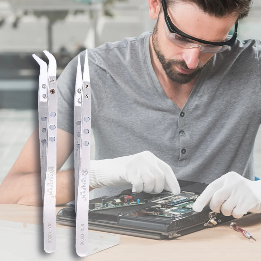 Edelstahl-Keramik pinzette nicht leitfähige spitze/gebogene Pinzette hitze beständige anti magnetische Präzisions pinzette