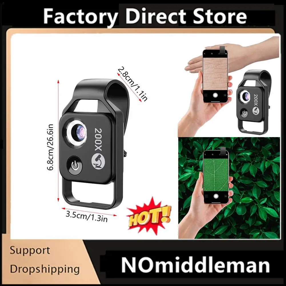 

1PC 200X Cell Phone Microscope Accessory With Window Microscope, Portable Mini Digital Microscope With LED Light/Universal Clip