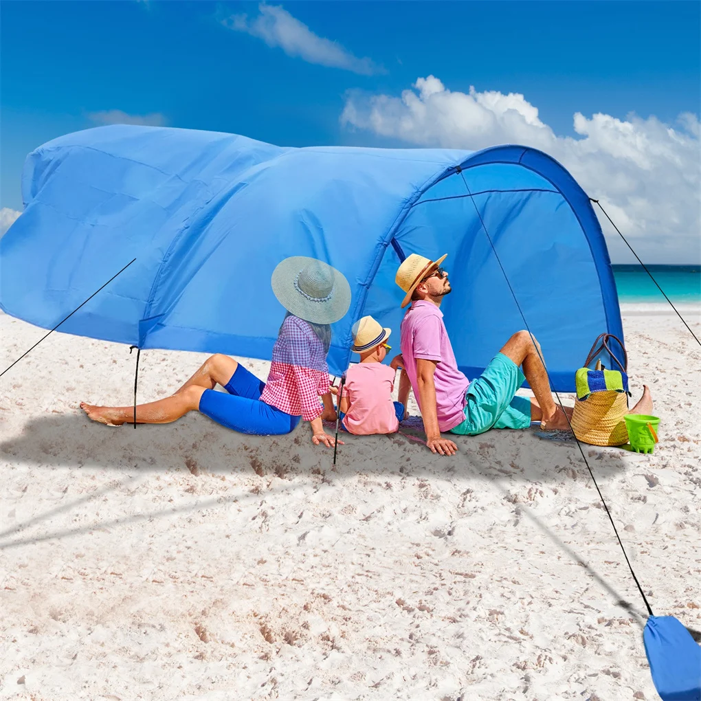Extra-large camping beach tent suitable for 4-8 people, UV protection, comes with ground spikes and rope accessories