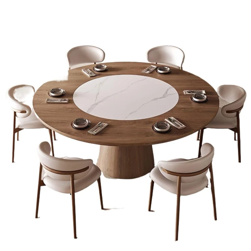 Medieval solid wood dining table, household multi-function, induction cooker with warm dishes