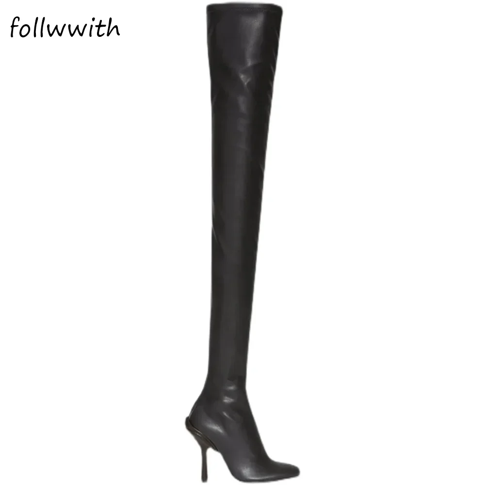 

Over The Knee Stiletto Heels Modern Boots Women Genuine Leather Zipper Pointed Toe winter Warm Fashion Boots 2024 Classic Boots