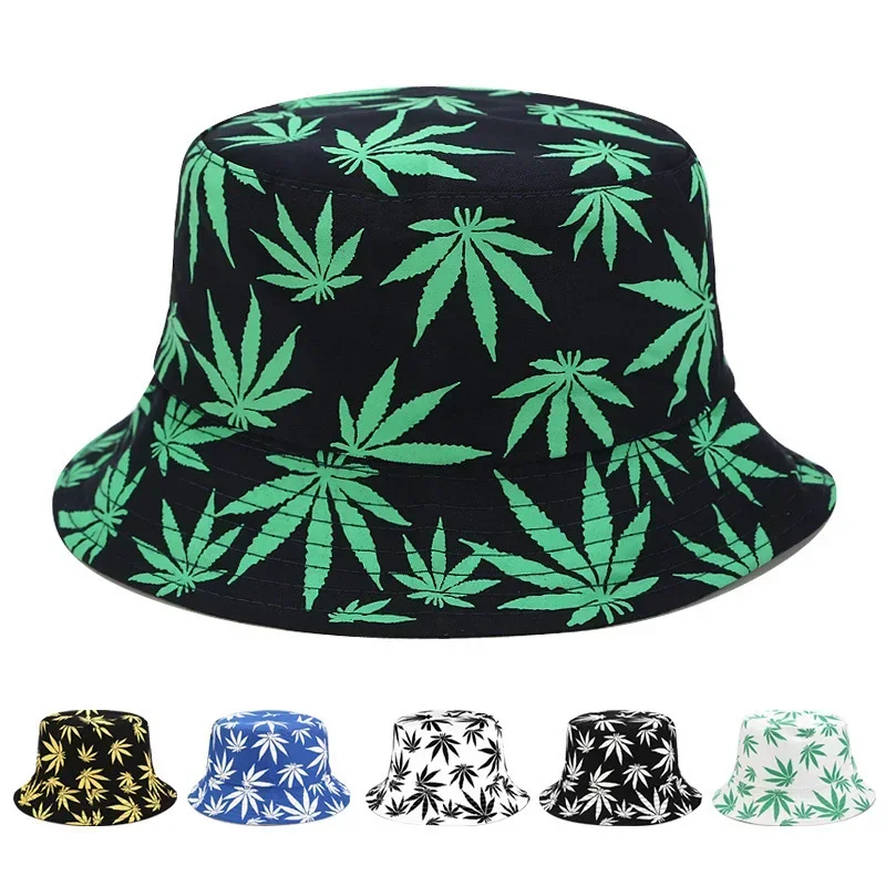 Women Bucket Hats Men Maple Leaf Print Cap Panama Hat Sandbeach Sunhat Fishing Hat Fisherman Cap for Hip Hop Bob Femme Gorro