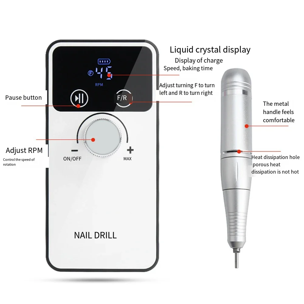 Taladro de uñas 35000RPM máquina de uñas eléctrica sin escobillas profesional, lima eléctrica de uñas acrílica recargable