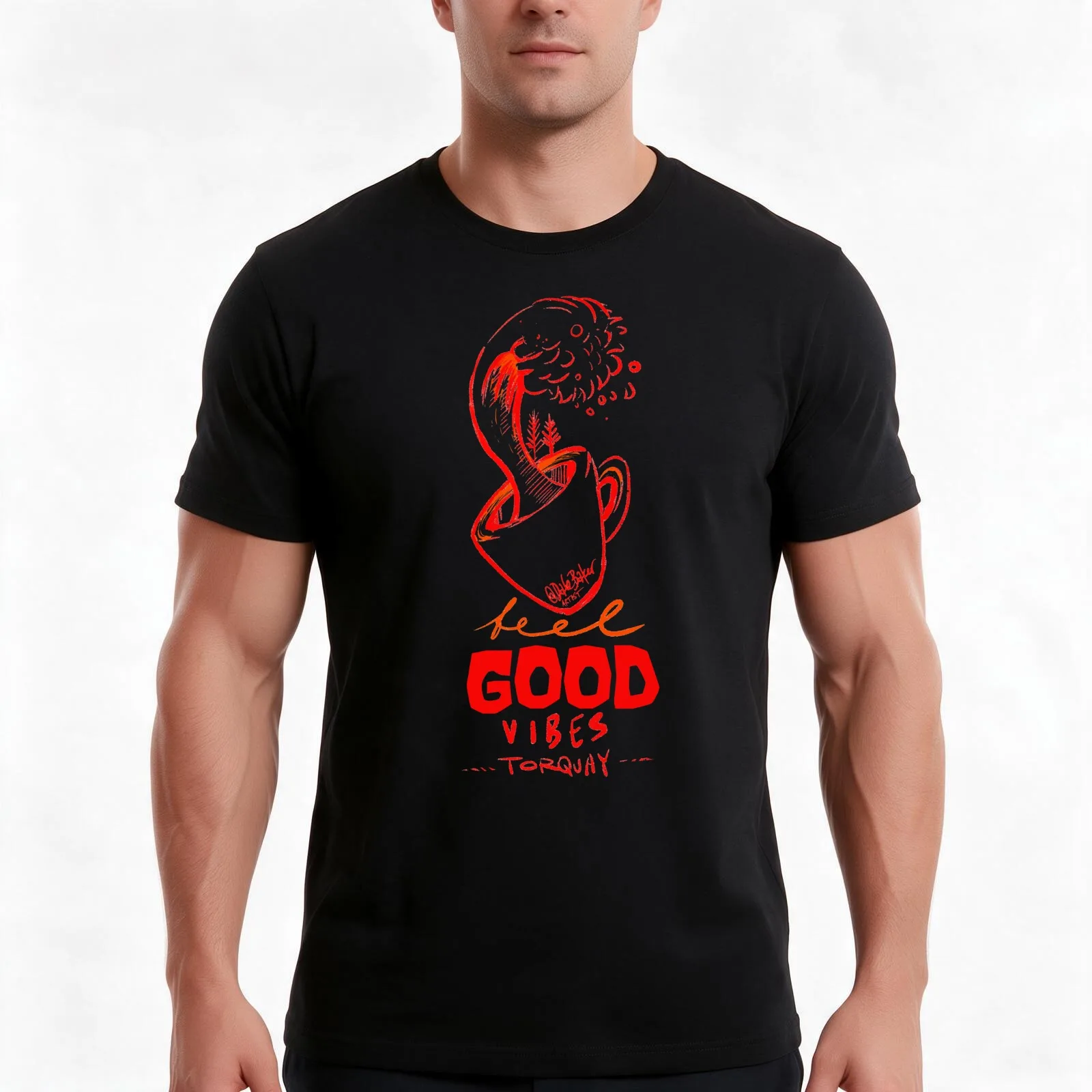 Torquay Wave Cup by Dale Baker Artist T-Shirt, Summer Casual Cotton Tee, Oversized Streetwear Tops, Vintage Graphic Print