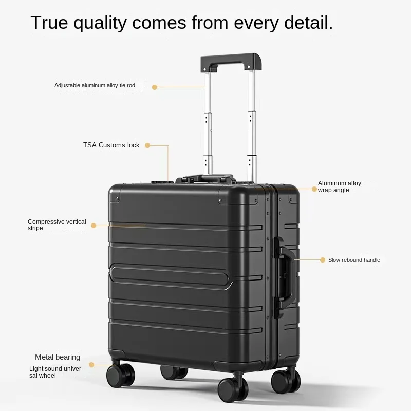 18 Inch all Aluminium Magnesium Alloy Trolley Case Business Travel Briefcase TSA Lock Universal Wheel Gold Boarding Suitcase