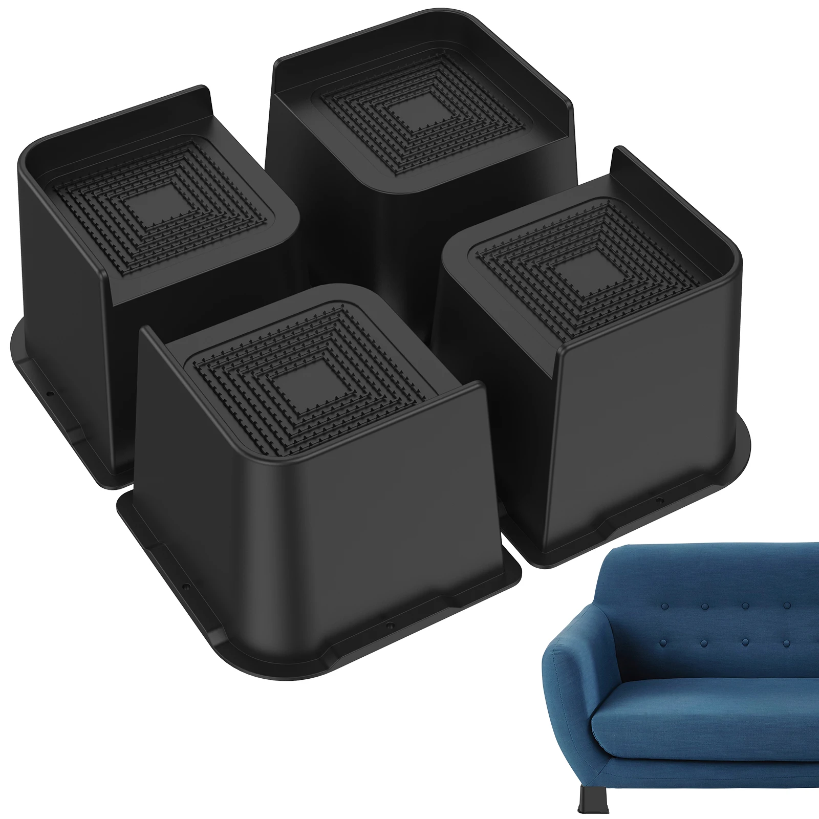 4Pcs Bed Risers Non-Slip Furniture Risers Heavy Duty Sofa Riser Support 5000 lbs Reusable Stable Table Riser for Couch Sofa Bed