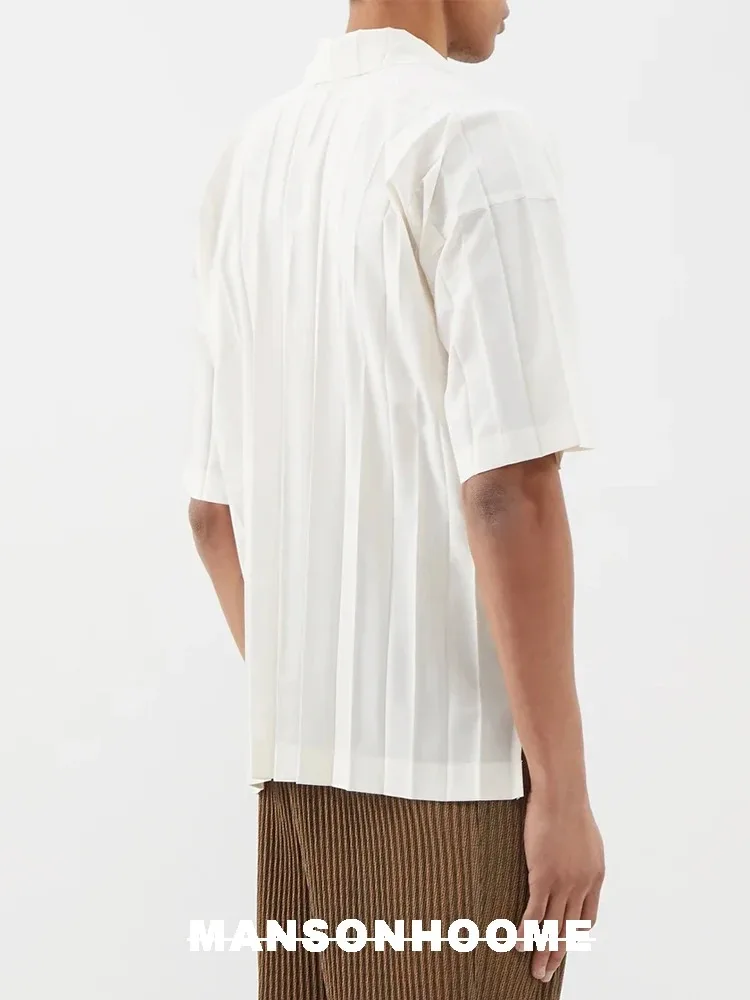 Miyake Pleated Men's Premium Shirt Casual Business Simple Short Sleeved White Shirt 2025 Summer New Men's Clothing