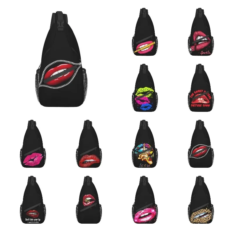 

Personalized Funny Zipper Red Lips Sling Bags Men Cool Shoulder Chest Crossbody Backpack Travel Hiking Daypack